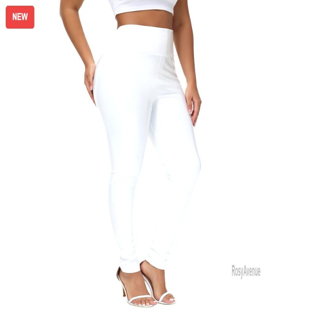 High Waist Faux Patent Leather Leggings Wet Look Shiny Stretchy Slim Fit